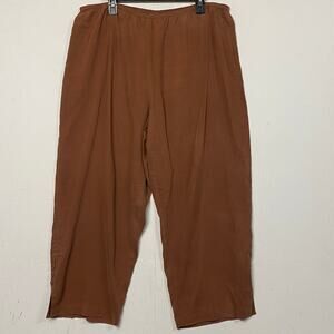 Citron Santa Monica Brown Silk Linen Pull On Lagenlook Crop Pants Size 1X